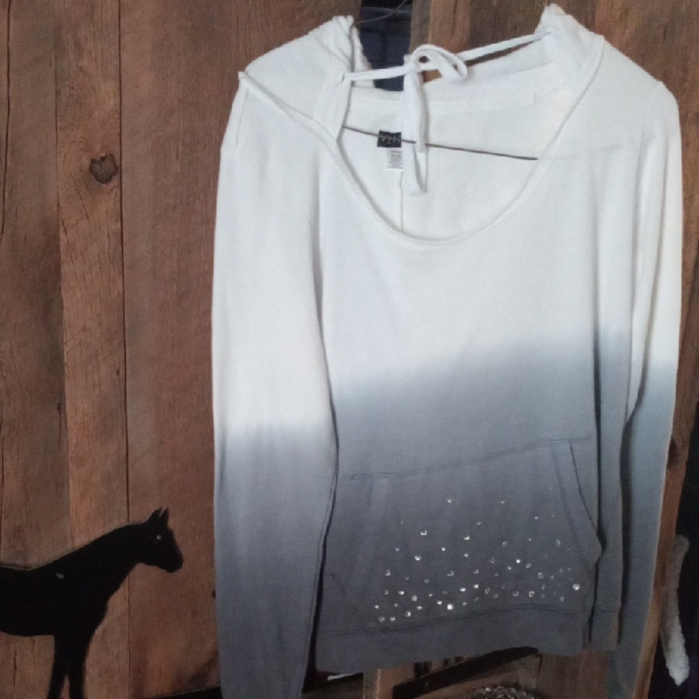 VENUS Gray and White Ombre Hoodie with Sparkle Details